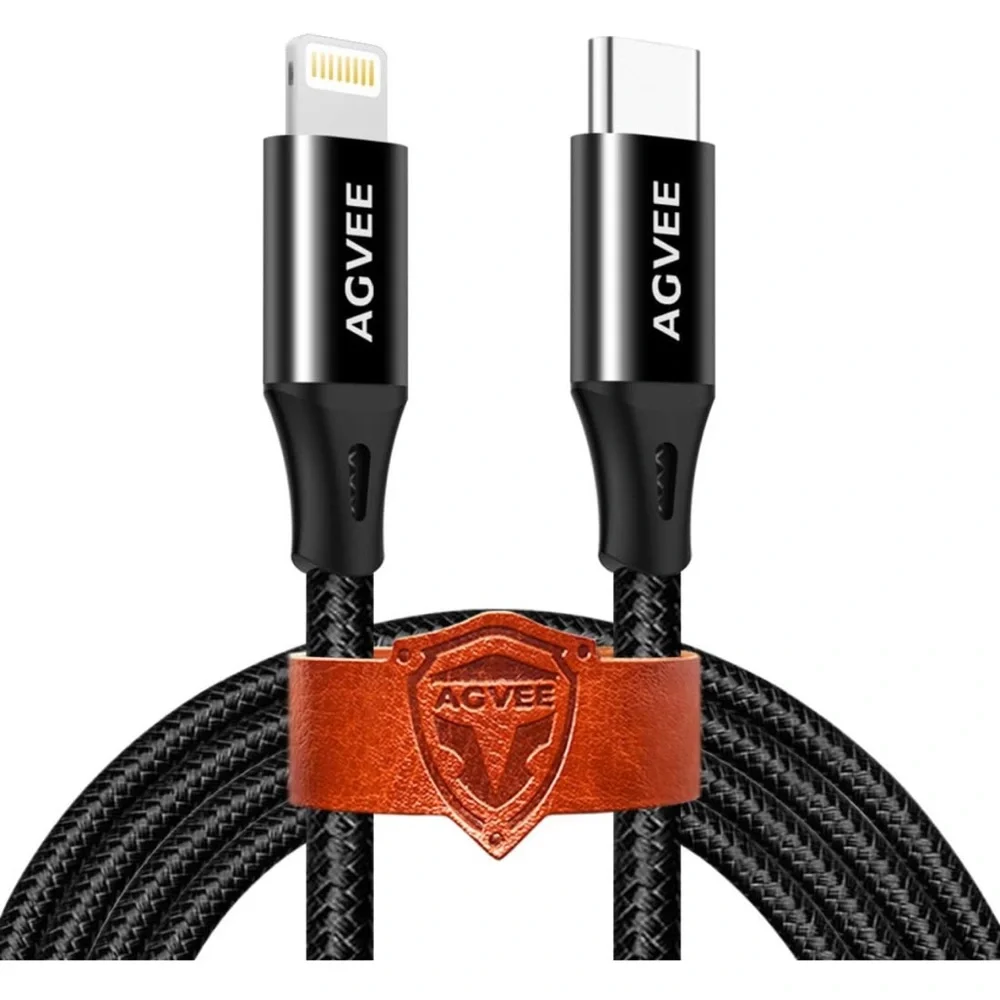 AGVEE 2 Pack Black 10ft Long USB-C to Lightning Charging Cable, Braided Durable